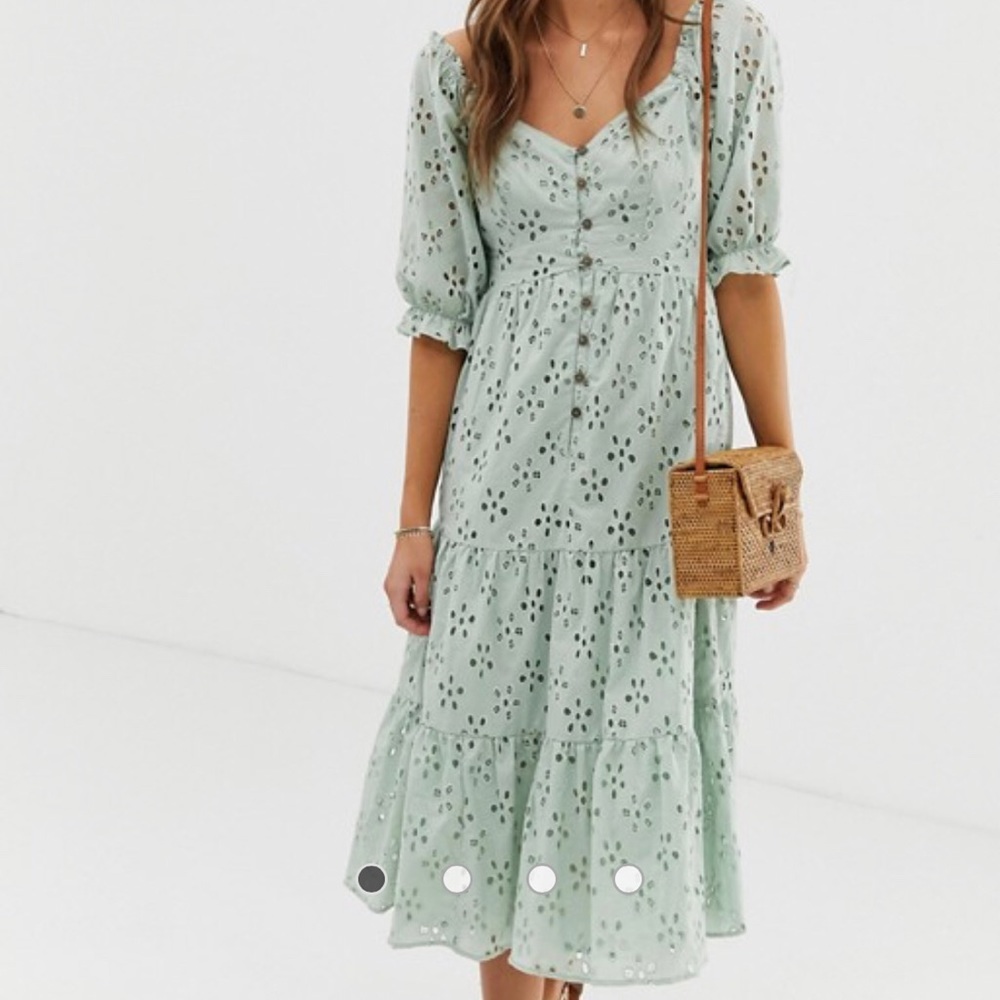 ASOS button through tiered midi broderie dress